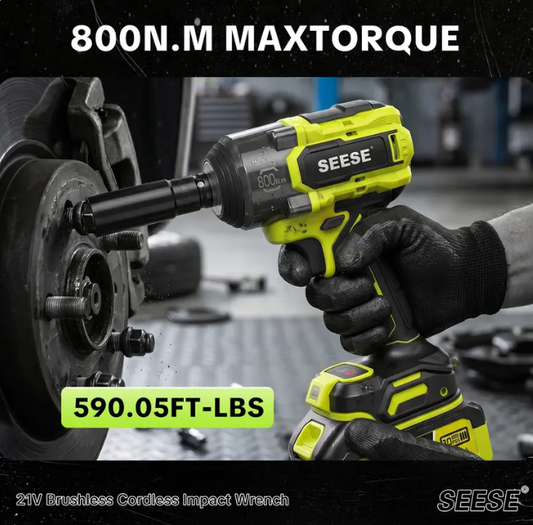 SEESE 3-in-1 Cordless Impact Wrench | 590 FT-LBS Torque | 21V 2×4.0Ah Battery | LED, 9 Sockets, 8 Drills, 6 Bits & Case – Home & Auto Tire Lug Nut Ready