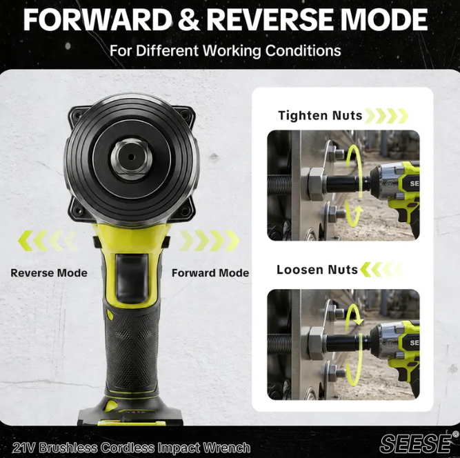 SEESE 3-in-1 Cordless Impact Wrench | 590 FT-LBS Torque | 21V 2×4.0Ah Battery | LED, 9 Sockets, 8 Drills, 6 Bits & Case – Home & Auto Tire Lug Nut Ready