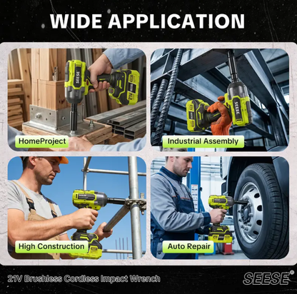 SEESE 3-in-1 Cordless Impact Wrench | 590 FT-LBS Torque | 21V 2×4.0Ah Battery | LED, 9 Sockets, 8 Drills, 6 Bits & Case – Home & Auto Tire Lug Nut Ready