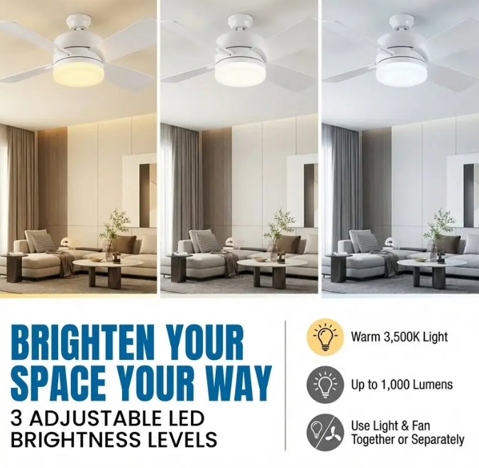 Screw-In Socket Ceiling Fan with Light | Remote Control, 1000 Lumens, 3 Speeds, No Wiring Needed