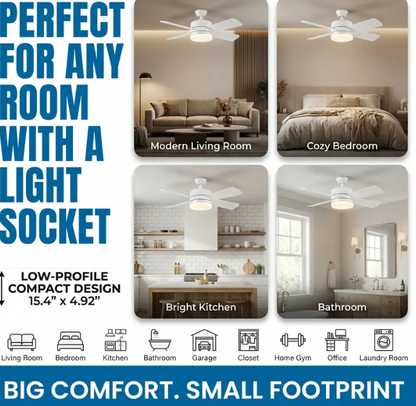 Screw-In Socket Ceiling Fan with Light | Remote Control, 1000 Lumens, 3 Speeds, No Wiring Needed