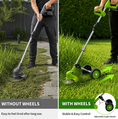 21V Cordless 3-in-1 Weed Wacker with Wheels – Lightweight Electric Lawn Trimmer