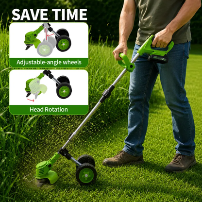 21V Cordless 3-in-1 Weed Wacker with Wheels – Lightweight Electric Lawn Trimmer