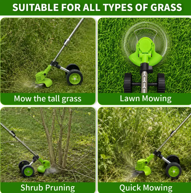 21V Cordless 3-in-1 Weed Wacker with Wheels – Lightweight Electric Lawn Trimmer