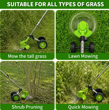 21V Cordless 3-in-1 Weed Wacker with Wheels – Lightweight Electric Lawn Trimmer