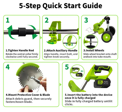 21V Cordless 3-in-1 Weed Wacker with Wheels – Lightweight Electric Lawn Trimmer