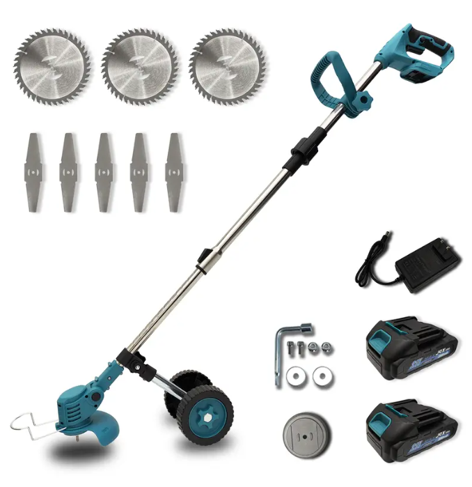21V Cordless 3-in-1 Weed Wacker with Wheels – Lightweight Electric Lawn Trimmer