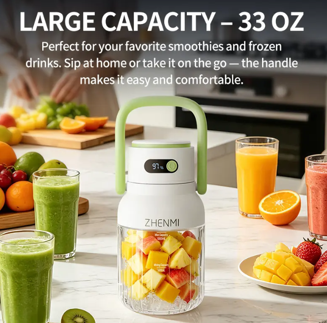 USB Rechargeable Cordless Blender 33oz | BPA-Free, Ice Crushing Personal Blender for Smoothies, Shakes & Healthy Drinks